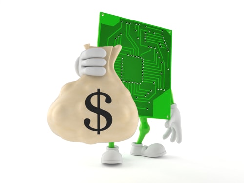 DirectPCB mascot holding money bag